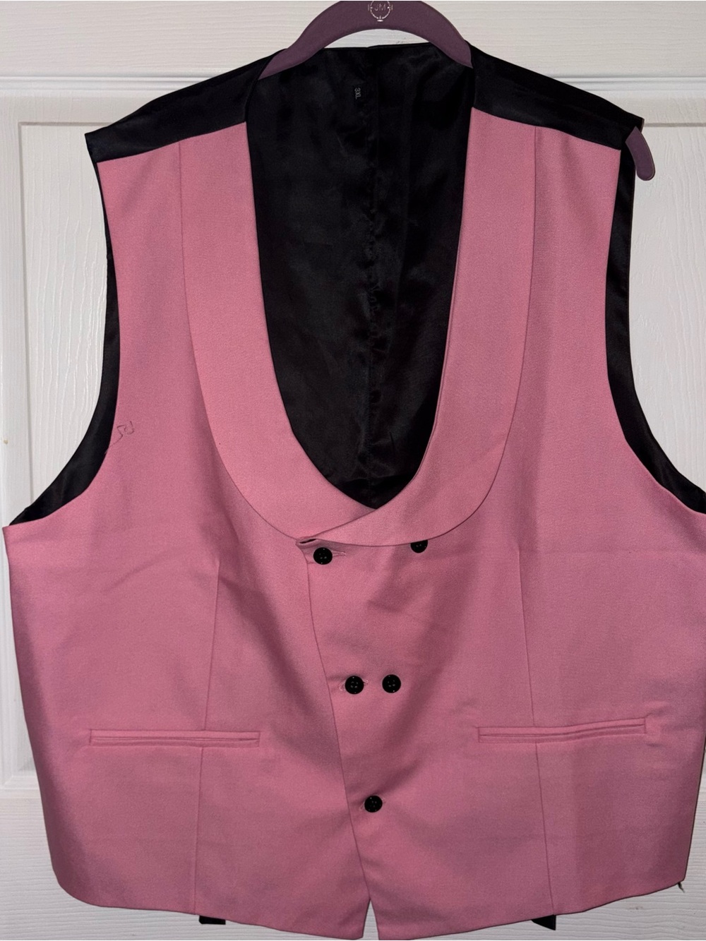 Men's Pink Tuxedo Vest with Black Trim